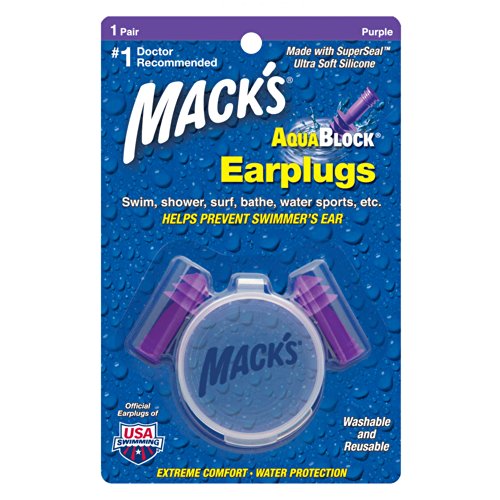 Mack's AquaBlock Earplugs, 2 Pair, Comfortable, Waterproof, Ear Plugs for Swimming, Snorkeling and Showering