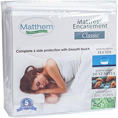 Matthem Classic Hypoallergenic Smooth Waterproof Mattress Encasement Protector Queen Size