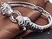 Alilang Silvery Tone Black Enamel Clear Crystal Rhinestone Two Tiger Cuff Bracelet Bangle