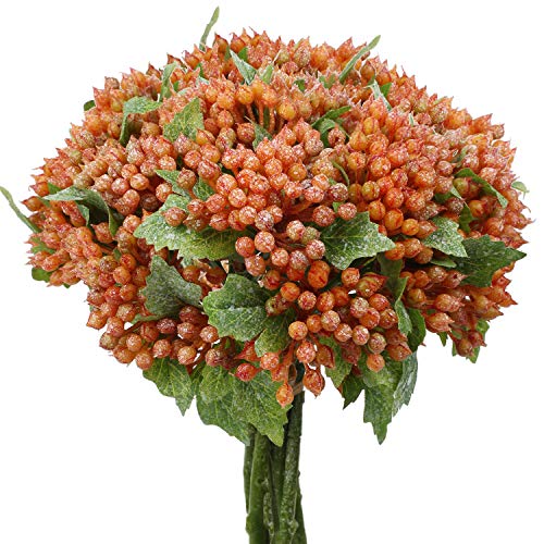 Photo 1 of DILATATA Plastic 12 Inch Pepperberry Artificial Berry Stems Holly Christmas Berries for Festival Holiday Crafts and Home Decor, Orange Berry Floral Christmas Tree Decorations