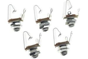 KAISH Nickel Premium 5pcs Brass Material American Thread Audio 1/4" Female Guitar/Bass Output/Input Jack 6.35mm TS Mono Panel Mount Jack Socket with Nuts and Washer