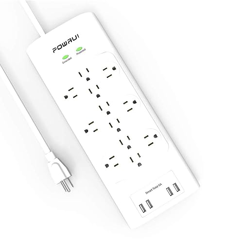 Surge Protector(4000 Joules), POWRUI Power Strip with 12Outlet and 4