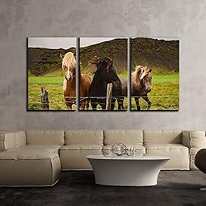 Landscape with 3 Horses and Mountains x3 Panels
