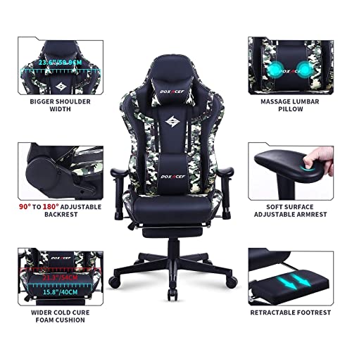 DOXACEF Massage Gaming Chair with Footrest Big Adjustable Gaming Chair Ergonomic Leather Swivel