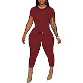 HBQ Women 2 Piece Outfits Sweatsuits Track Suits Crop Tops Biker Long Pants Workout Jogger Sets