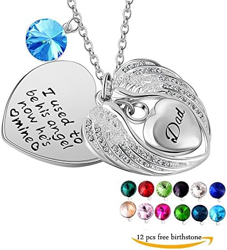 Meice I Used to be his Angel Wing Women Religious ash urn Birthstone Charm Cremation Pendant Necklac