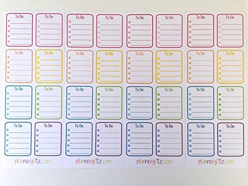 Planner Glitz 4 Sheets Decorative Planner Stickers - To Do Boxes, Solid Lines, Multicolored