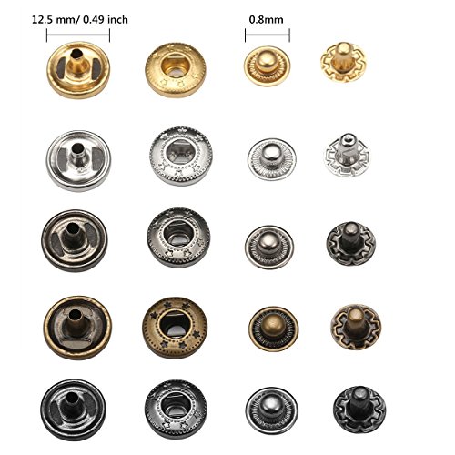 240 PCS Snap Fasteners Snaps Button Press Studs with 4 Pieces Fixing Tools and a Box, 12.5 mm in Diameter, Aunifun