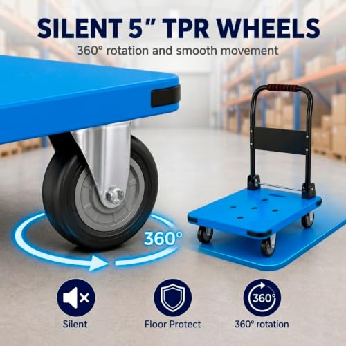 Folding Platform Cart Supports 550 kg Blue, TPR Wheels 5" | Warehouse & Moving Cargo Trolley