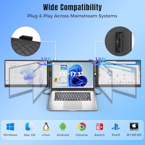 KEFEYA 14” Laptop Screen Extender, 100% sRGB FHD 1080P Portable Monitor for Laptop, Triple Screen Laptop Monitor Extender for 13–17.3" Laptops, Plug & Play for Windows/Mac/Android/Switch/PS5