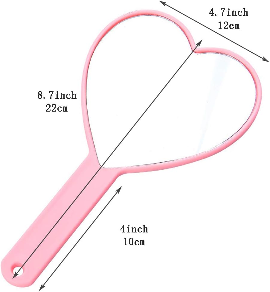 TBWHL Heart-Shaped Travel Handheld Mirror Portable Personal Cosmetic Hand Mirror with Handle Pink: Furniture & Decor