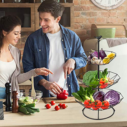 Hossejoy 3-Tier Metal Countertop Fruit Basket Stand Holder Rack-Perfect for Fruit, Vegetables, Snacks, Household Items, and Much More (Black)