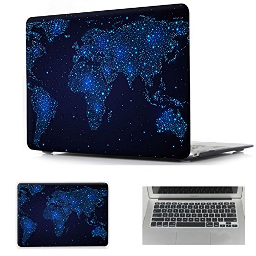 May Chen New Business Night Sky Fashion image Rubberized Hard Case Clear Crystal Snap-On Hard Cover Case For Macbook Air 13 inch (Model:A1369/A1466) - World map
