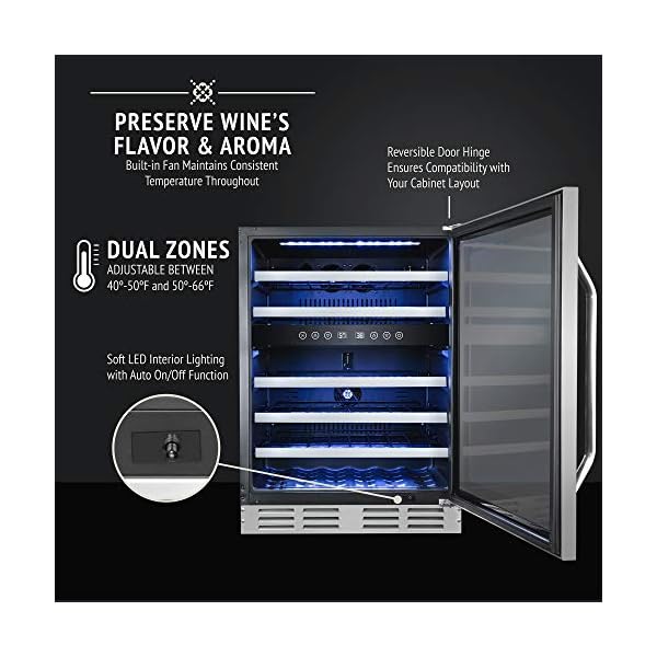 Ivation-46-Bottle-Dual-Zone-24-Built-In-Compressor-Wine-CoolerCellar-Undercounter-Wine-Fridge-Temperature-Control-40-50F50-66F-Refrigerator-Quiet-Operation-LED-Light-Glass-Stainless-Steel