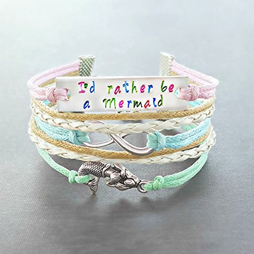 Hand Stamped Quote Infinity Mermaid Bracelet, Adjustable, 