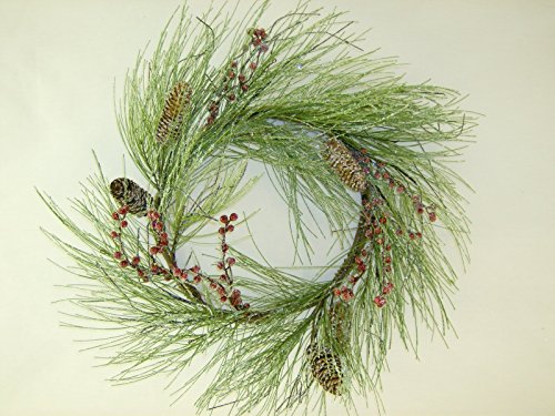 Icy Long Needle Pine with Red Berries CHOICE OF WREATH OR GARLAND (20 in Wreath)