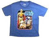 Star Wars Droids R2D2 C3PO BB-8 Youth T-Shirt, Heather Blue
