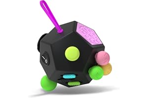 DODOMAGXANADU Fidget Dodecagon –12-Side Fidget Toys Cube Relieves Stress and Anxiety Anti Depression Cube for Children and Adults (B2 Black Colorful)