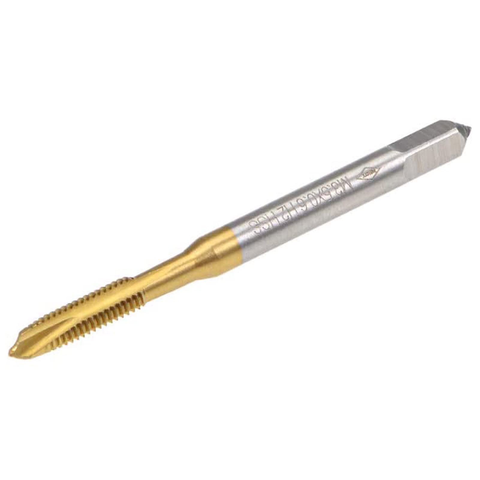 TOP-VIGOR 2Pcs M3.5 x 0.6mm Spiral Point Plug Thread Tap, HSS Titanium Coated Thread Milling Tap with H2 Tolerance, 3 Flutes Ground Threads(Round Shank with Square End)
