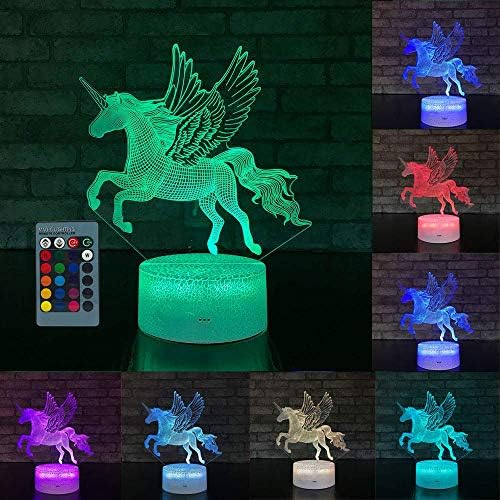 3D Lamp Unicorn Night Light with Remote Control Touch Table Desk Lamp,Optical Illusion lamp USB Charging Battery Operated Light as Christmas Gifts Decor Ligh for Desk Table (Rainbow Unicorn with Fly)