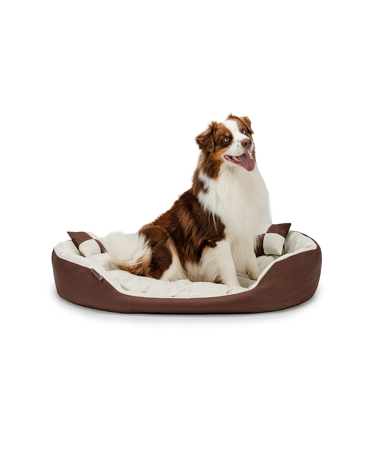 lionto Dog bed 4-in-1 with reversible cushion in Oxford, 110x80 cm, scratch-resistant pet bed with deep entry for cats and dogs, incl. decorative pillow, water-repellent, brown/beige