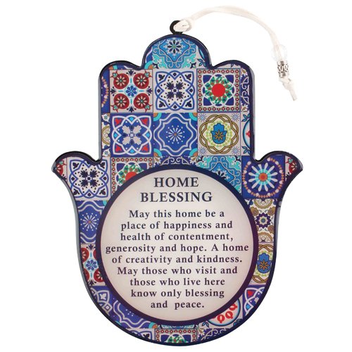 BluenoemiGood Luck Hamsa Hand Wall Decor Home Blessing Evil Eye Protection Amulet (English Blessing)