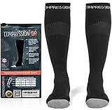 Compression Socks - Firm Knee High Graduated 20-30 mmHg - Foot Ankle Shin and Calf Support Sock - For Running Sports Travel & Recovery - Black or White