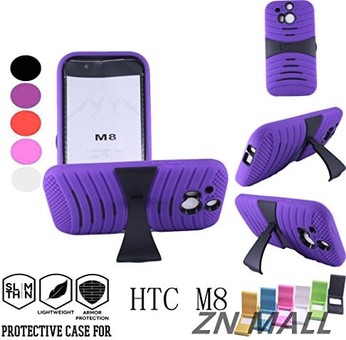 HTC M8 Case,Premium Shock-Absorbing Anti-Scratch Soft Rubber Skin TPU Hard Case,Durable Bumper Dual Layer Hybrid Armor Case with Kickstand for HTC M8 (Purple)