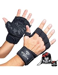 Godzilla Grip Fitness Guantes para levantamiento de pesas, Crossfit - Guantes de entrenamiento negro con apoyo de muñeca y protección completa de la palma para hombres y mujeres - Protección de mano para levantamiento, entrenamientos, entrenamiento cruzad