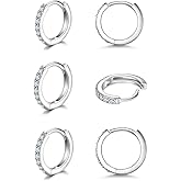 925 Sterling Silver Small Hoop Earrings Cubic Zirconia Huggie Hoop Earrings, 3 Pairs 14K White Gold Plated Cartilage Piercing Earrings Ear Cuff Tiny Hoop Earrings for Women Men
