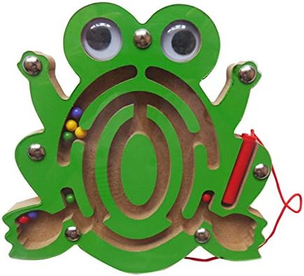 Extpro Magnetic Maze Puzzle Frog Shape Eduactional Wooden Maze Racing Game Toy for Kids Children