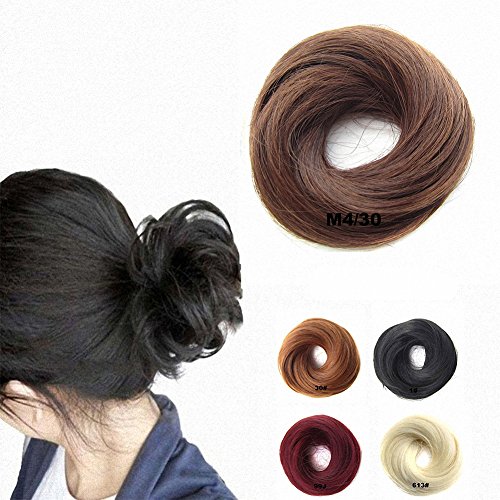 FESHFEN Scrunchy Scrunchie Hairpieces Elastic Messy Hair Bun Ponytail Hair Extensions Wig Drawstring-M4/30 Medium Brown & Light Auburn Mixed