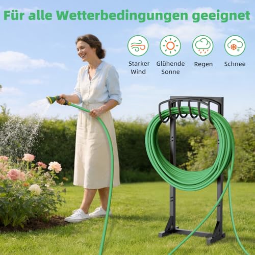 iRhodesy Garden Hose Holder Freestanding 43 Inch Heavy Duty Free Standing Water Hose Holder with 4 Spikes Garden Hose Holder for Up to 45m Hose for Garden Lawn Patio