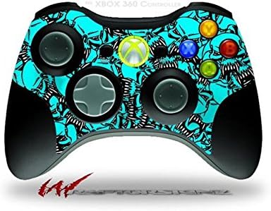 XBOX 360 Wireless Controller Decal Style Skin - Scattered Skulls Neon Teal (CONTROLLER NOT INCLUDED)