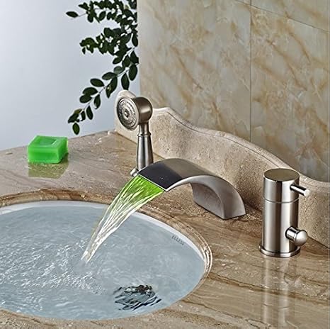 Gowe Deck Mout Shower Bath Faucet Single Handle Led Color Changing