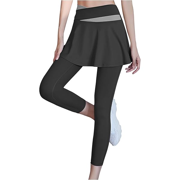 Huilaibazo Women Workout Skirt Leggings Colorblock Tennis