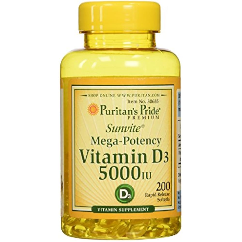 Puritan&39s Pride Vitamin D3 125 Mcg (5000 IU)200 Softgels Health
