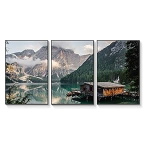 Floating Framed Canvas Wall Art for Living Room, Bedroom Landscape Gorge Mountain River Grassland Canvas Prints for Home Decoration Ready to Hang - 16"x24"x3 Panels