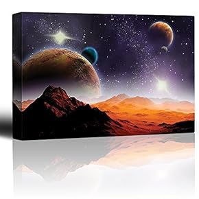 Rocky Mountains with View to Various Planets - Canvas Art Home Art - 12x18 inches