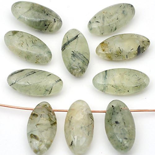 10 Pcs Top Drilled Flat Oval Green and Black Prehnite Beads 20mm