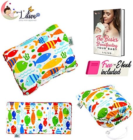 Infant Nursing Arm Pillow for Breastfeeding, Bottle Feeding Newborn Head Support Slip-On Cushion Positioner with Burp Cloth & Pouch Bag | Portable Baby Care Accessories for C-Section Mom (Red)