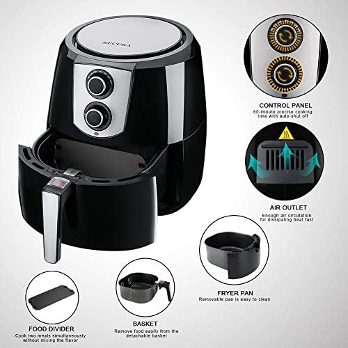 Secura Air Fryer XL 5.5 Quart 1800Watt Electric Hot Air Fryers Extra