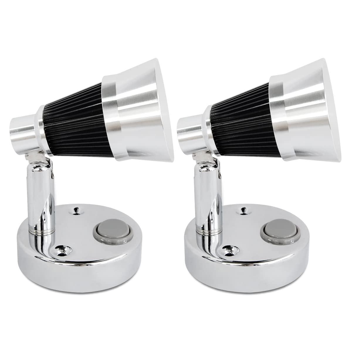 Dream Lighting 12v Wall Lights for Boats - 2W 100LM 3000K Warm White Chrome Plated Finish - Caravan Reading Spot Light - Campervan Motorhome RV Inteiror LED Lighting Set of 2