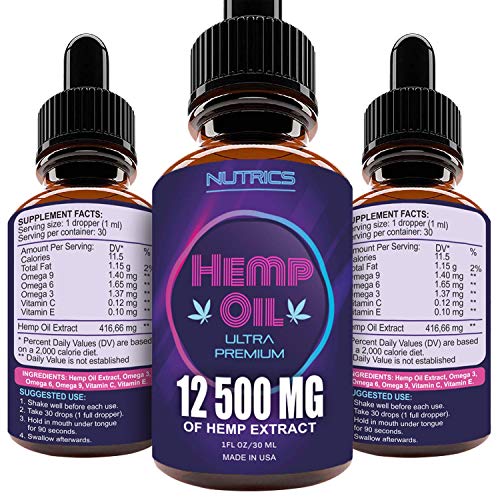 Hemp Oil 12 500 MG, 100 Hemp Extract, Natural Dietary Supplement