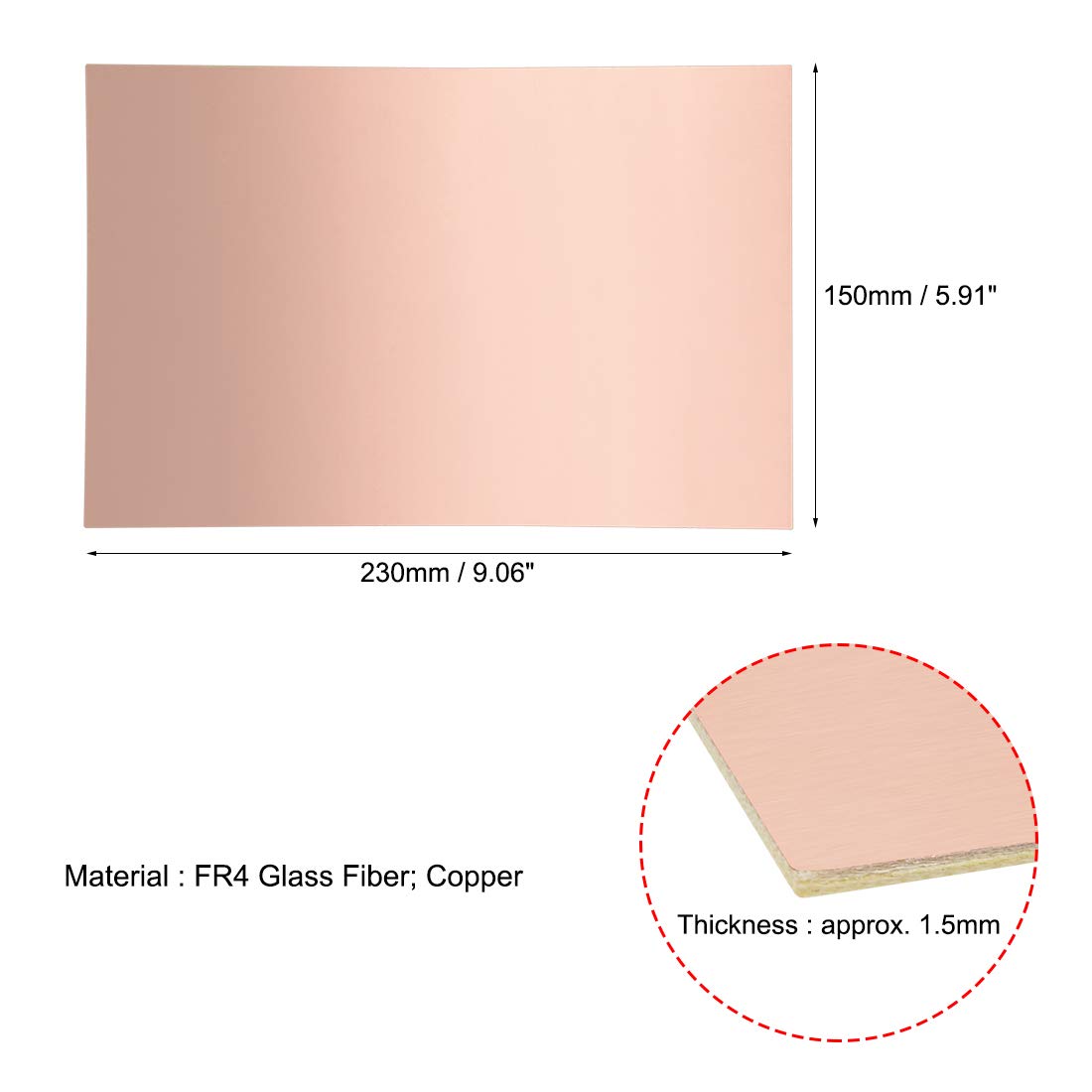 sourcing map Double-Sided Copper Clad Laminate PCB Circuit Board, FR4 230x150mm 9.06x5.91 inch - Image 4