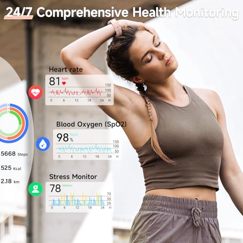 Smart Watches for Women, 1.8" Touch Screen Fitness Tracker for Android & iPhone, Answer/Make Calls, Alexa Built-in, Heart Rate/Sleep/SpO2 Monitor Smartwatch, 3ATM Waterproof, 101+ Sport Modes, 2 Bands