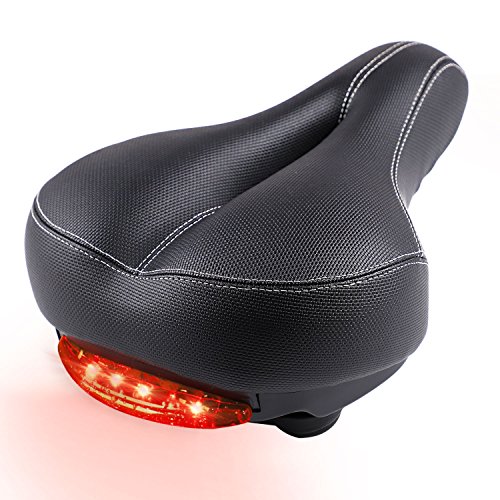 WESTGIRL Bike Seat with LED Light,Oversized Bike Saddle Most Comfortable Replacement Bicycle Saddle,Wide Soft Padded Bike Cushion with taillight for Women and Men