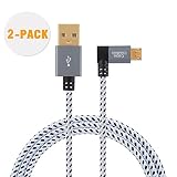 CableCreation [2-Pack] 6.5 Feet Right Angle USB 2.0 Braided Cable, 90 Degree Vertical Right USB 2.0 A Male to Micro USB Male with Aluminium Case,2 Meters, Space Gray