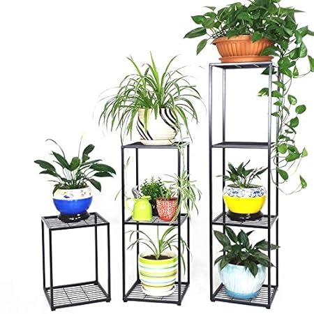 Weston Crafts Set of 3 Flower Plant Pot Stand Rack Planter Holder Indoor Outdoor Living Room Balcony Decoration Display Shelf Garden Patio Standing Floor-Stand (Color Black)