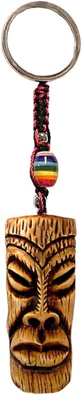 Gypsy Daze Smokes Lips Polynesian Tiki Head 3D Figurine Keychain Multicolored Macramé Metal Ring - Handmade Gifts Boho Car Keys Bag Accessories